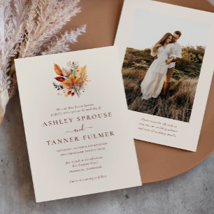 Invitation Élégantes Feuilles d'Automne Mariage Photo QR Code