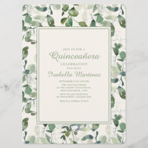Invitation Élégantes feuilles de eucalyptus vert pour Quincea