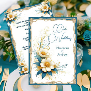 Invitation Élégantes fleurs bleues cyan blanches de mariage