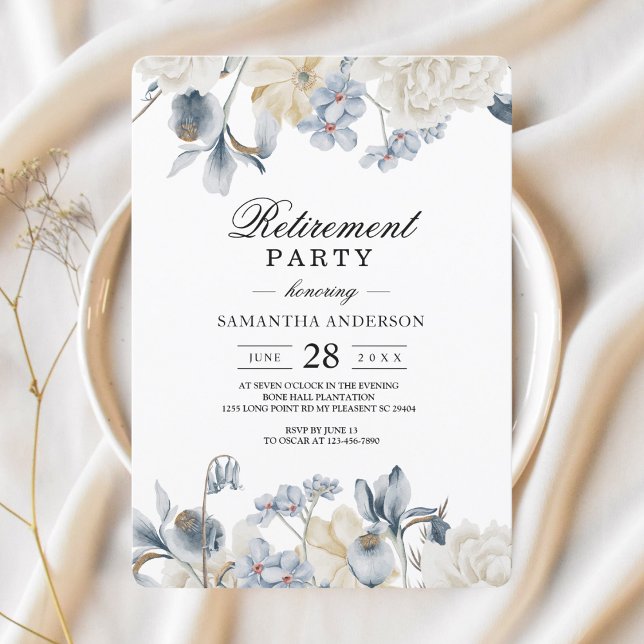 Invitation Élégantes fleurs bleues et blanches d'hiver (Créateur téléchargé)