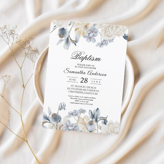 Invitation Élégantes fleurs bleues et blanches d'hiver (Créateur téléchargé)