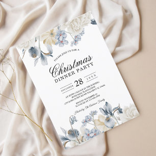 Invitation Élégantes fleurs bleues et blanches d'hiver