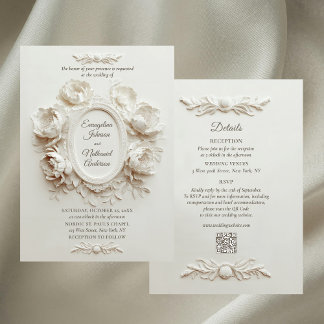 Invitation Élégantes Fleurs de Pivoine en Relief Faux Mariage