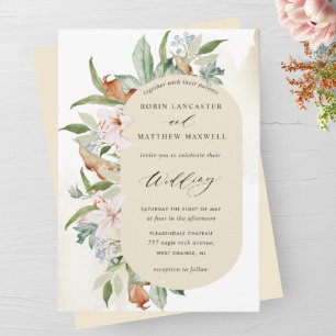 Invitation Élégantes fleurs de terre, beige beige ovale
