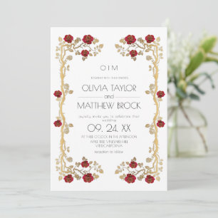 Invitation Élégantes Fleurs Rose Ornementale Mariage