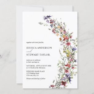 Invitation Élégantes Fleurs Sauvages Aquarelle Photo Mariage