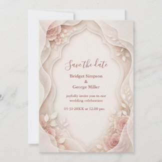 Invitation Élégantes Fleurs Superposées de Rose sur Vélin pou