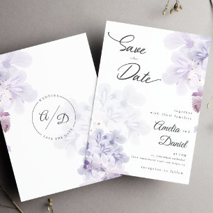 Invitation Élégantes fleurs violettes mariage Save the Date