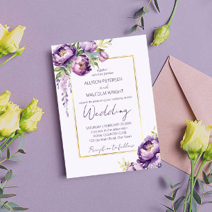 Invitation Élégantes fleurs violettes tout en un modèle maria
