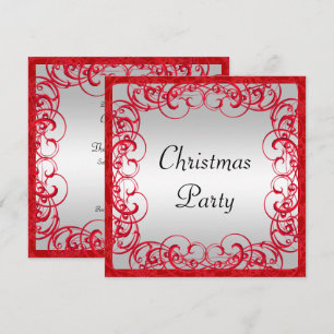Invitation Élégantes Flourishes Rouges & Spirales Noël