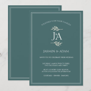 Invitation Élégantes Initiales Classiques de Mariage Vert Éme