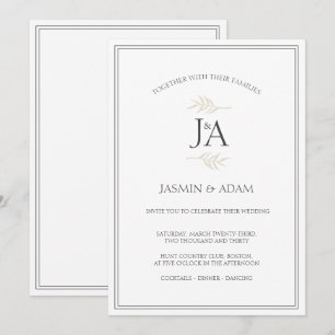 Invitation Élégantes Initiales Classiques Mariage Simple Blan