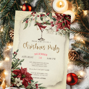Invitation Élégantes lumières de verre à vin Poinsettia Noël 