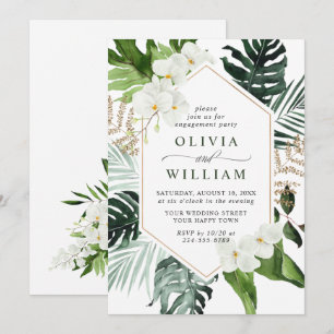 Invitation Élégantes Orchidées Blanches Fête de Fiançailles B