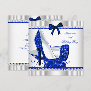 Invitation Elegantes Paillettes Bleu Glamour Talons Hauts Arg