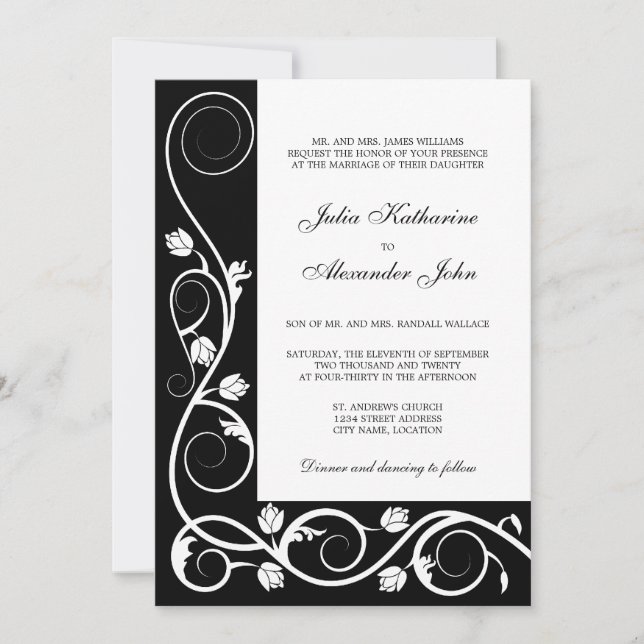 Invitation Élégantes perruques noires et blanches (Devant)