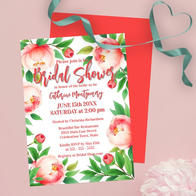 Invitation Élégantes pivoines et Fête des mariées verdoyante (Créateur téléchargé)