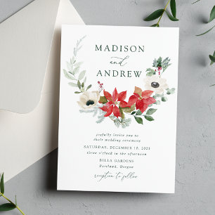 Invitation Élégantes poinsettias aquarelles Mariage d'hiver