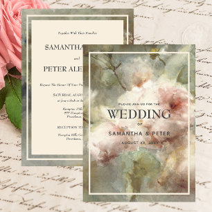 Invitation Élégantes Roses Antiques, Douces Fleurs Aquarelle