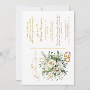 Invitation Élégantes Roses Blanches de 50e Anniversaire avec 
