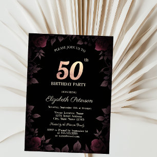 Invitation Élégantes roses bordeaux foncé 50e anniversaire no