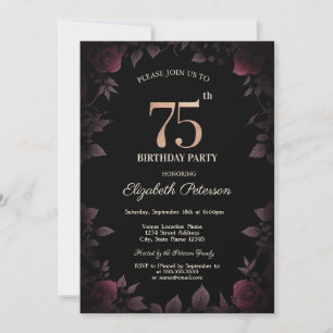 Invitation Élégantes roses bordeaux foncé 75e anniversaire
