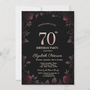 Invitation Élégantes Roses Bourguignon Foncé 70e Anniversaire