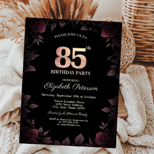 Invitation Élégantes Roses Bourguignon Foncé Noir 85e Anniver