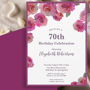 Invitation Elegantes Roses Magenta pour les 70 ans d'une Femm
