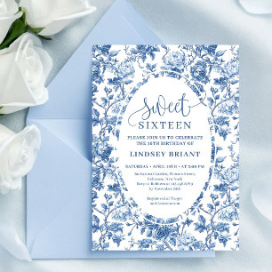 Invitation Élégantes roses Navy numériques florales Sweet Six