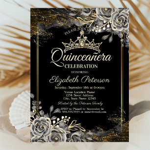 Invitation Élégantes Roses Noires Gothiques Quinceañera