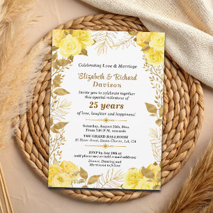 Invitation Élégantes Roses Or Fleur 25e Anniversaire de Maria