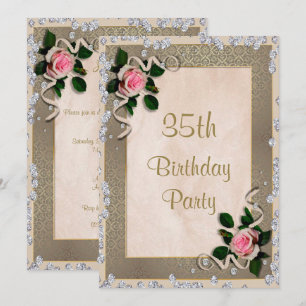 Invitation Élégantes Roses Roses 35e Anniversaire