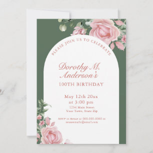 Invitation Élégantes Roses Roses Blush pour les 100 ans 