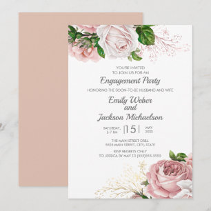 Invitation Élégantes roses roses florales blanches pour fête