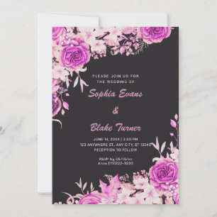 Invitation Élégantes Roses Roses Grises Mariage de Campagne