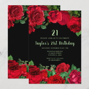 Invitation Élégantes roses rouges fleurs fête d'anniversaire