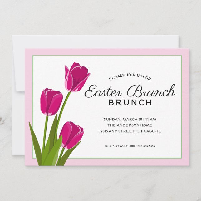 Invitation Élégantes tulipes roses | Brunch de Pâques (Devant)