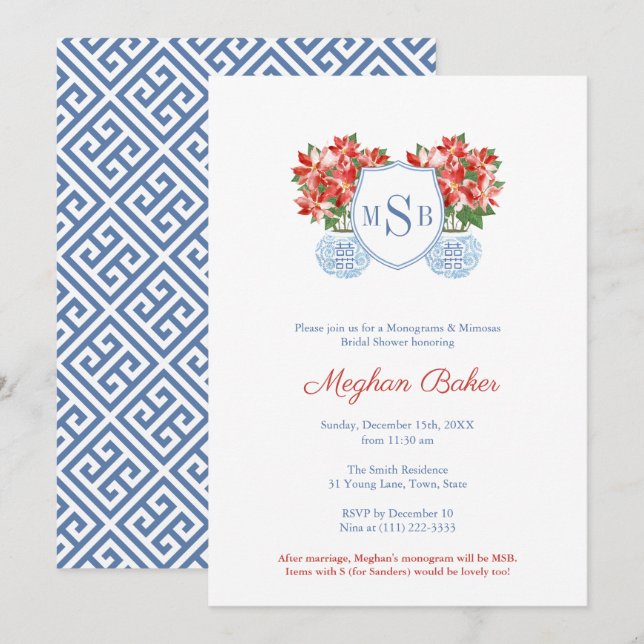 Invitation Élégantes vacances Monogrammes & Mimosas Fête des  (Devant / Derrière)