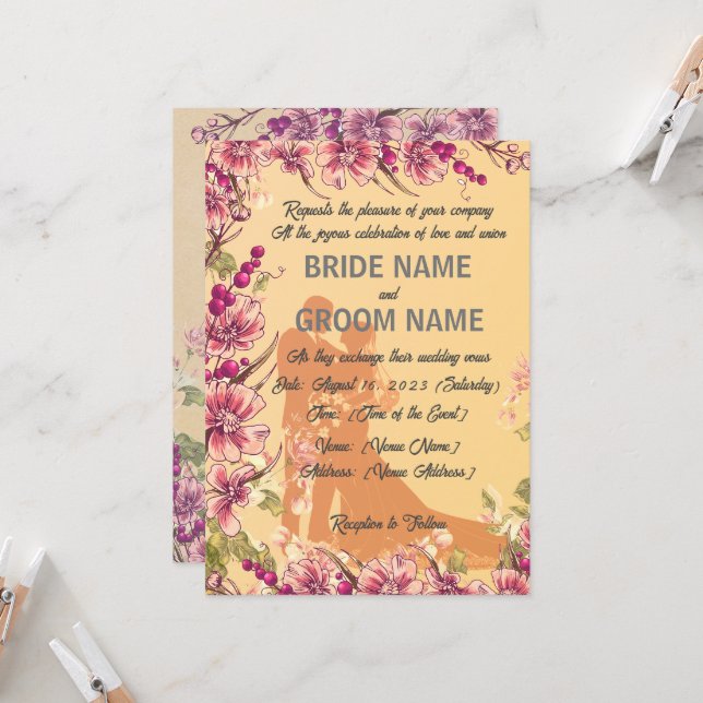 Invitation "Elegantly Enchanted : Un Mariage Vintage (Devant/Arrière en situation)