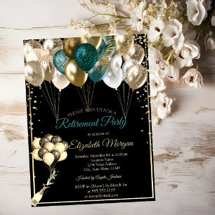 Invitation Élégants Ballons Diamants Noirs Retraite 