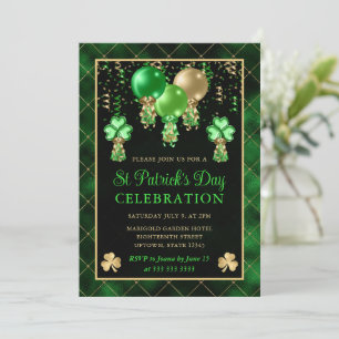 Invitation Élégants ballons verts et dorés St Patrick's Day