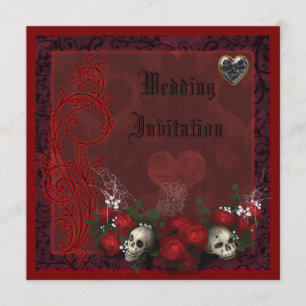 Invitation Elégants crânes, Roses et coeurs Mariage Linen
