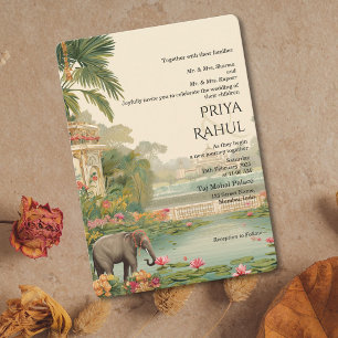 Invitation Élégants éléphants floraux vintage Mariage indien