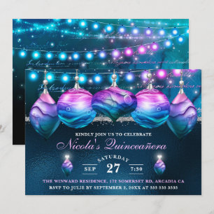 Invitation Élégants pendentifs de sirène bleus et violets pou