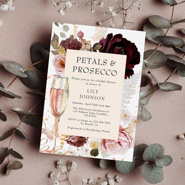Invitation Élégants pétales et Fête des mariées de poursuites (Créateur téléchargé)