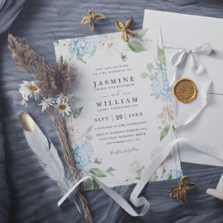 Invitation Élégants Pivoines et Hydrangeas Mariage Moderne