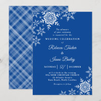 Élégants Snowflakes Plaid Mariage bleu profond