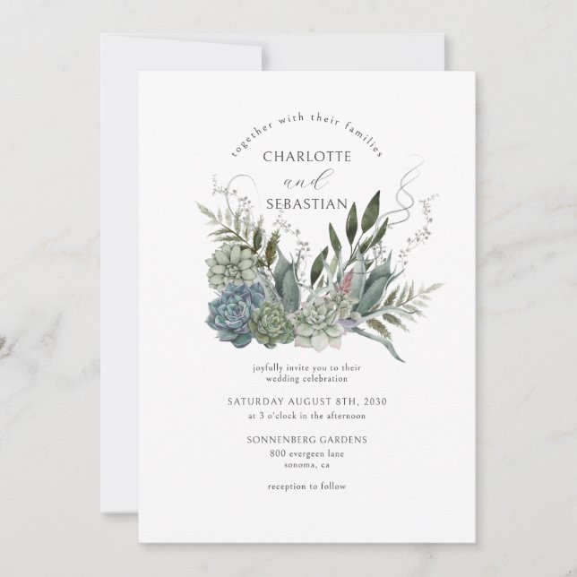 Invitation Élégants succulents peints Mariage floral (Devant)