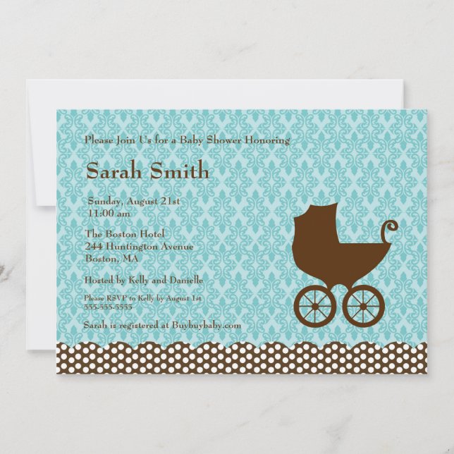Invitation Elegent Carriage Baby Shower (Devant)
